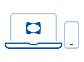 Blue Sealy laptop and phone icon representing shopping