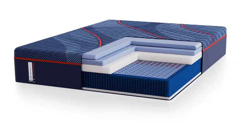 Posturepedic Elite Hybrid mattress with layer cutaway - mobile