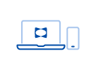 a blue icon of a laptop and cell phone representing mattress shopping